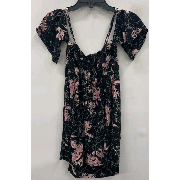 Billabong Black Floral Mini Dress Womens Medium Boho Beach Sundress Open Back - Picture 2 of 4